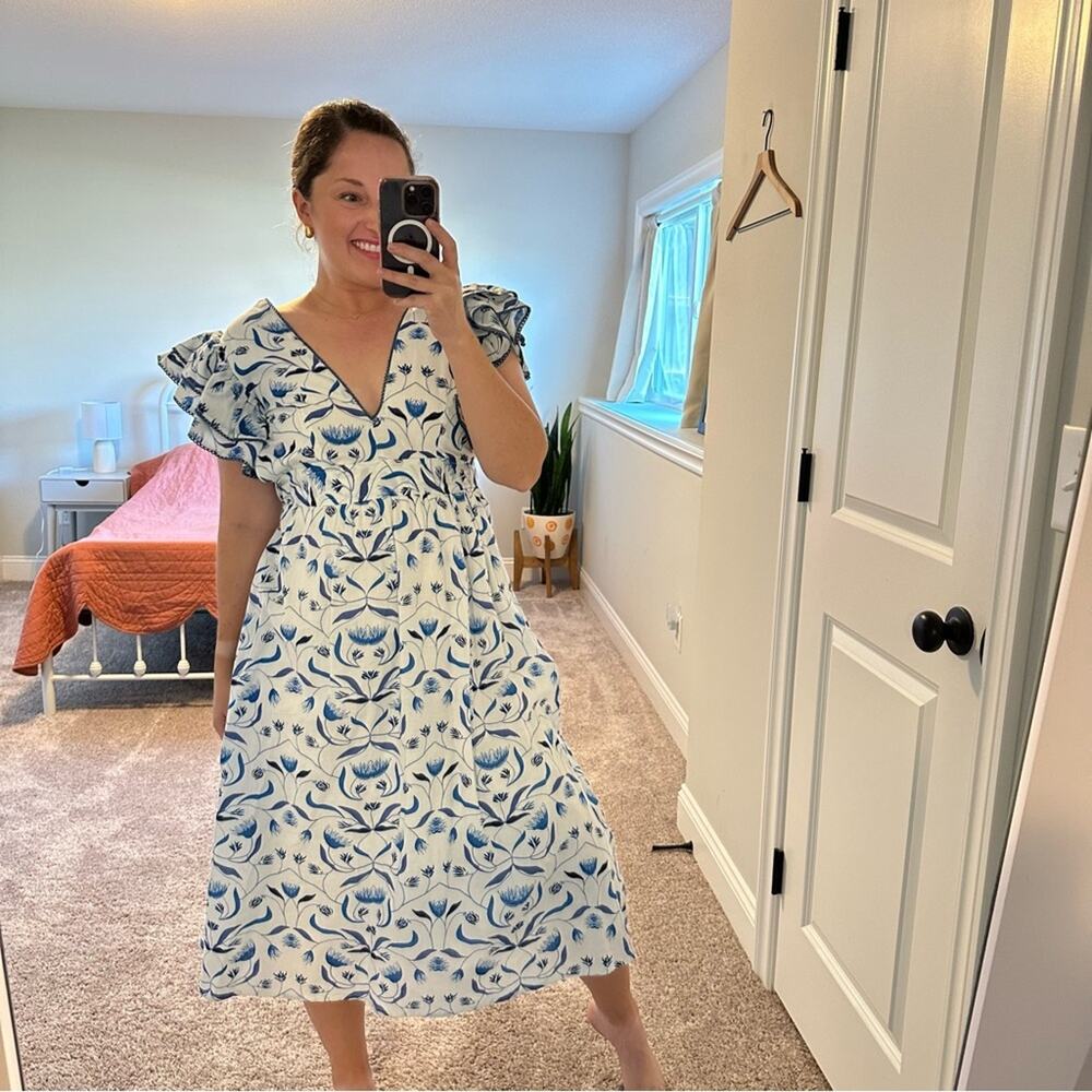 Tuckernuck Monsoon & Beyond White Blue Floral Cotton Maxi Dress XS - Picture 5 of 15